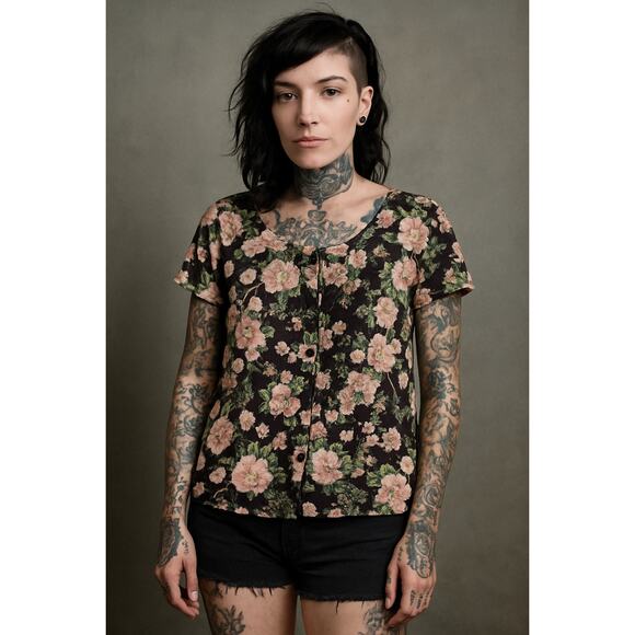 Vintage Grunge Floral Button Up Shirt size Large - Picture 1 of 2